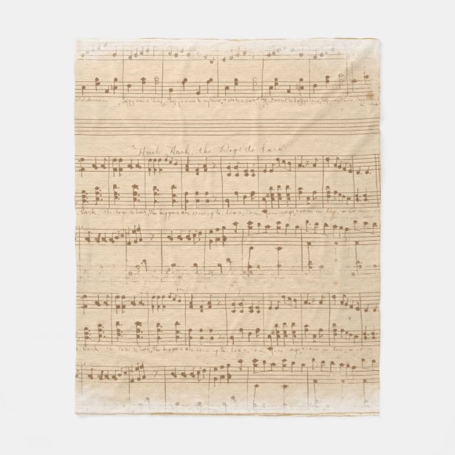 Vintage beige Musiknoten Fleecedecke (Vorderseite)