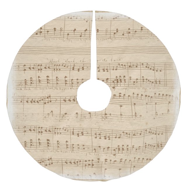 Vintage beige Musiknoten Polyester Weihnachtsbaumdecke (Vorderseite)
