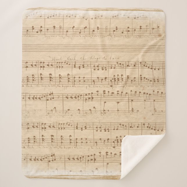 Vintage beige Musiknoten Sherpadecke (Vorderseite)