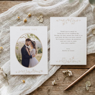 Vintage Beige Tan Französische Florale Hochzeitsfo Dankeskarte