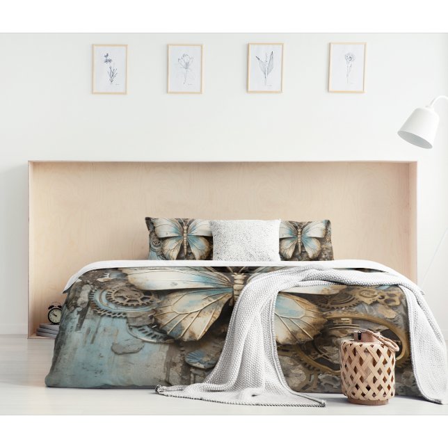 Vintage Beige und Blauer Schmetterling Kissenbezug (Von Creator hochgeladen)