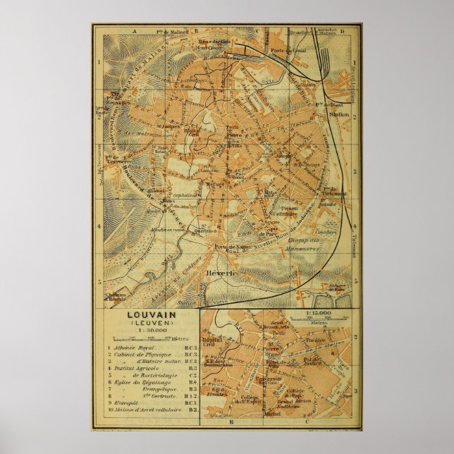 Vintage belgische Karte Leuven (1910) Poster (Vorne)