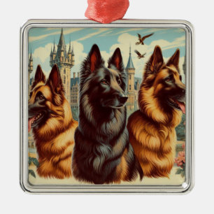 Vintage belgische Tervuren-Malerei Ornament Aus Metall