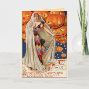 Vintage belle fille Fantôme Carte Halloween