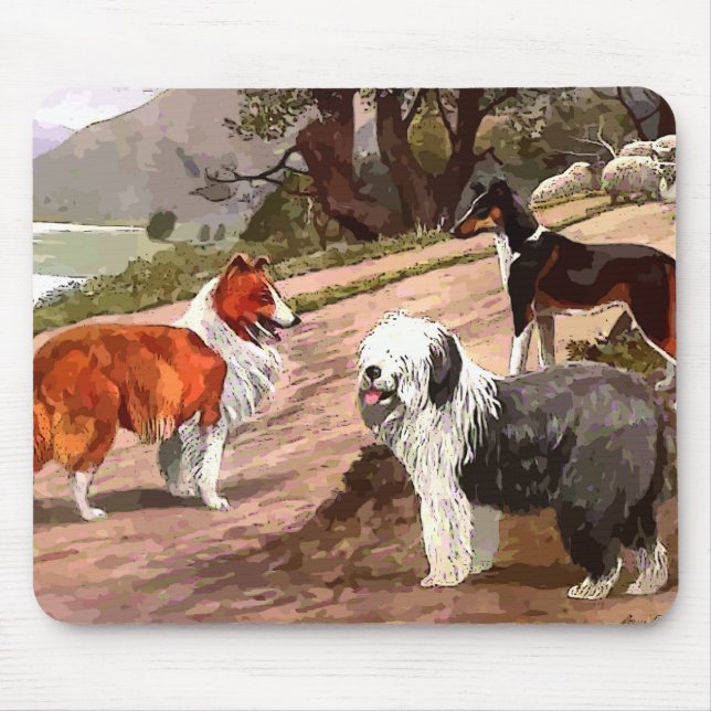 Vintage bemalte Collies-Mauspad Mousepad (Vorne)