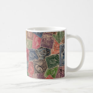 Vintage benutzte Porto-Briefmarken-Collage Kaffeetasse