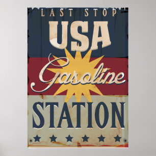 Vintage-Benzin-Schild Poster