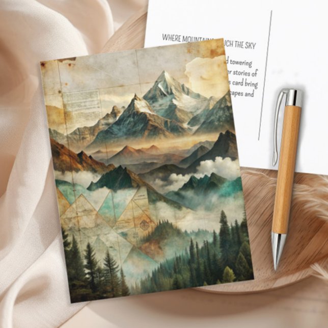 Vintage Berge Pinienwälder Naturerlebnis Postkarte (Vintage mountain postcard)