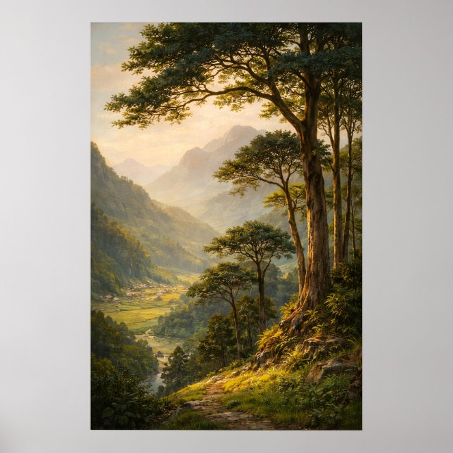 Vintage Berglandschaftsposter, Serene Wald Poster (Vorne)