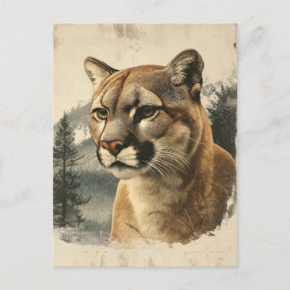 Vintage Berglöwe In Winterlandschaft Postkarte