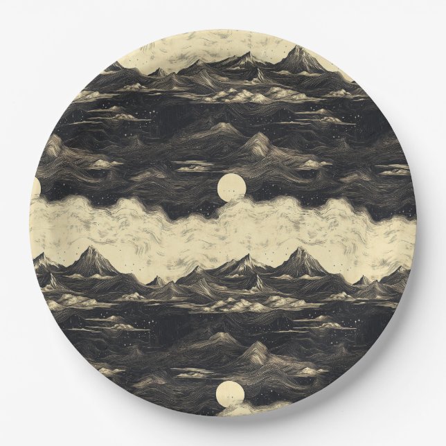Vintage Bergwolkenlandschaft (5) Pappteller (Vorderseite)