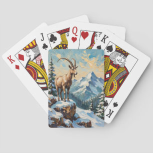 Vintage Bergziege auf bereiftem Weihnachtsgrat Spielkarten
