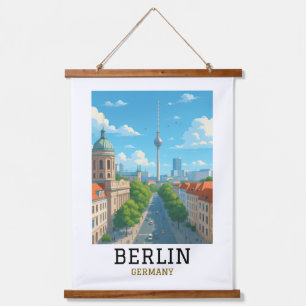 Vintage-Berliner Skyline-Fernsehturm-Skyline-Ansic Wandteppich Mit Holzrahmen