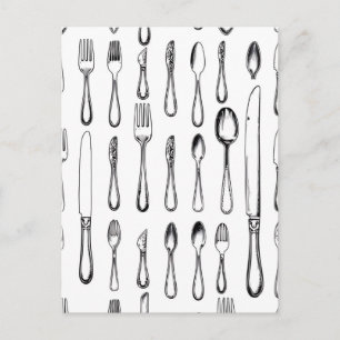 Vintage-Besteck-Skizzenmuster Elegant  Postkarte