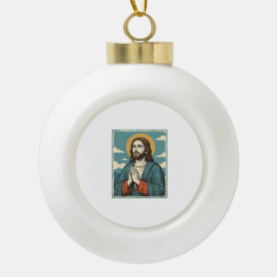 Vintage betender Heiland religiöses Shirt-Design_1 Keramik Kugel-Ornament