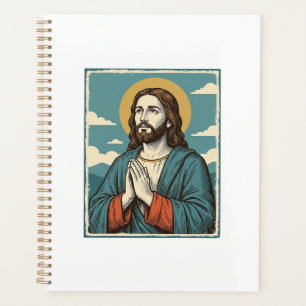 Vintage betender Heiland religiöses Shirt-Design_1 Planer