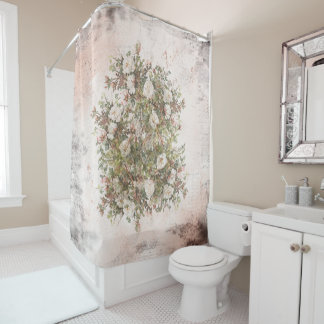 Vintage beunruhigte weiße Boho Rose Duschvorhang