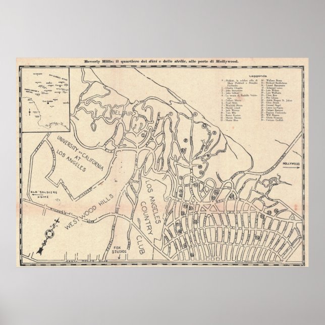Vintage Beverly Hills Map Poster 1930 (Devant)