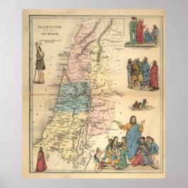 Vintage Bibelkarten 1856 Palestine Value Poster
