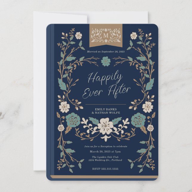 Vintage Bibliothek Hochzeitsempfang Einladung (Vorderseite)