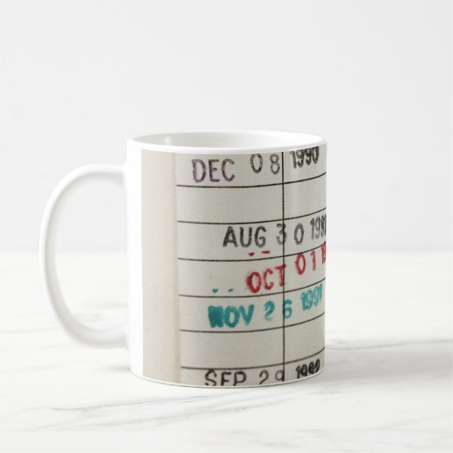 Vintage Bibliotheks-Abgabefrist-Karten Kaffeetasse (Links)