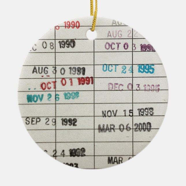 Vintage Bibliotheks-Abgabefrist-Karten Keramikornament (Vorne)