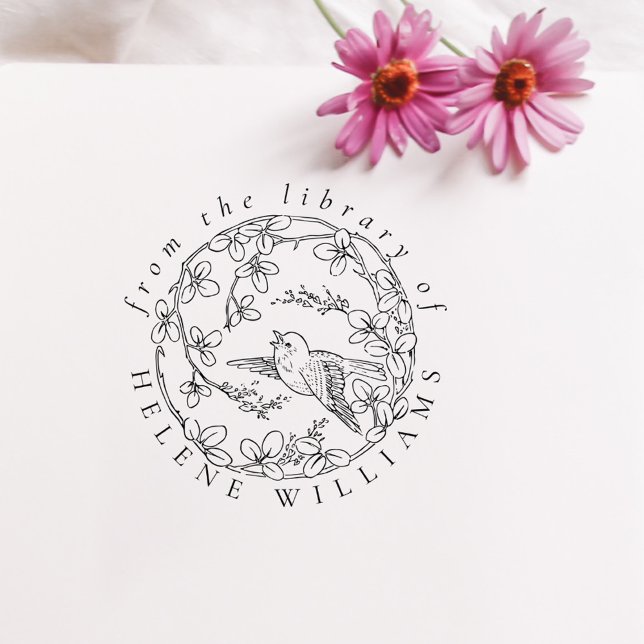 Vintage Bibliotheksbücher für Blumenvögel Permastempel (Vintage Floral Bird Custom Library Books Self-inking Stamp)