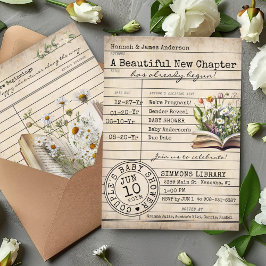 Vintage Bibliothekskarte Blumenbücher Niedliche Ba Einladung
