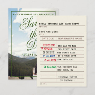 Vintage Bibliothekskarte und Buchabdeckung Save th The Date