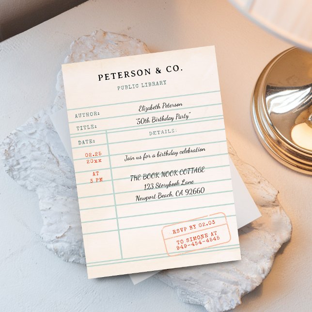 Vintage Bibliothekskartenbuchung Lover Buchung Geb Einladung (book lover birthday party invitation library card vintage bookworm literary librarian chic script)