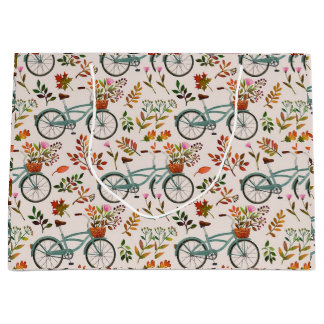 Vintage Bicycle Floral Geschenktasche | Eleganter Große Geschenktüte