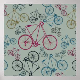 Vintage Bicycle Pattern Ohrs for Cyclists Poster