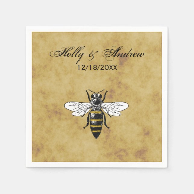 Vintage Biene #2 - verstörter antiker Hintergrund Serviette (Vorderseite)