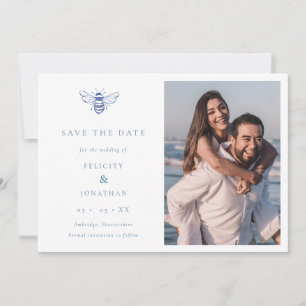 Vintage Biene Blaue Minimalistische QR-Code-Foto-H Save The Date