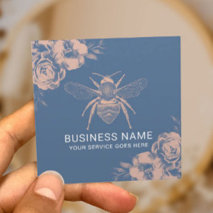 Vintage Biene & Blume Apiary Beekeeper Blue & Pink Quadratische Visitenkarte