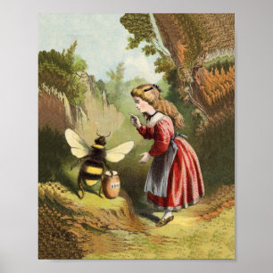Vintage-Biene kleines Mädchen Honigtopf Poster