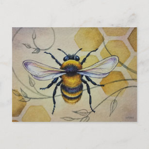 Vintage Biene Nr. 1 und Honeycomb Wasserfarbe Kuns Postkarte