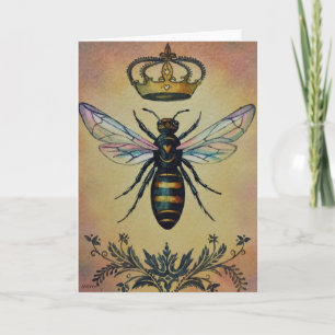 Vintage Biene Nr. 3 Queen Crown Watercolor Art Karte