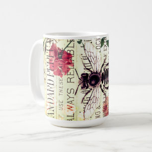 Vintage Biene Rose Bouquet Ephemera Kaffeetasse