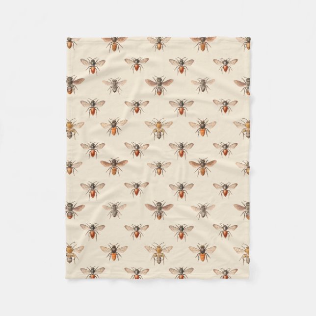 Vintage-Bienen-Illustrationsmuster Fleecedecke (Vorderseite)