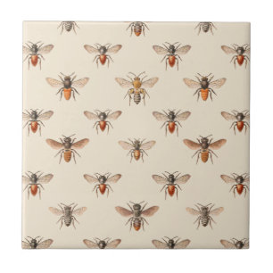 Vintage-Bienen-Illustrationsmuster Fliese