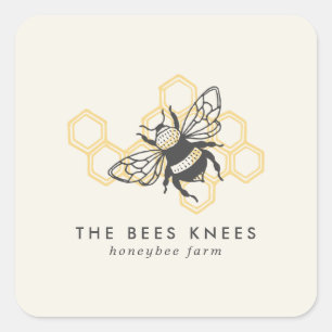Vintage-Bienen-Logo rustikale Honigbiene Imker Quadratischer Aufkleber
