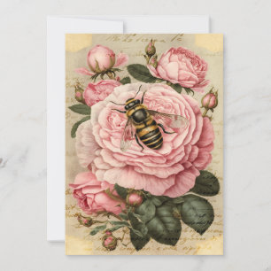 Vintage Bienen und Rosen Feiertagskarte