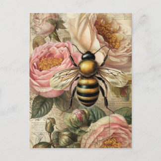 Vintage Bienen und Rosen Postkarte