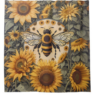 Vintage Bienen und Sonnenblumen Duschvorhang