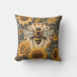 Vintage Bienen und Sonnenblumen Kissen