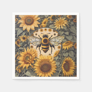 Vintage Bienen und Sonnenblumen Serviette