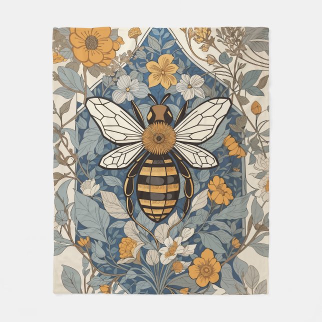 Vintage Bienen und wild lebende Blume Fleecedecke (Vorderseite)