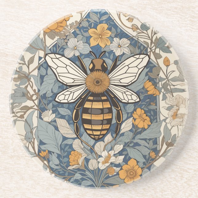 Vintage Bienen und wild lebende Blume Getränkeuntersetzer (Vorne)