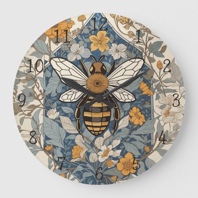 Vintage Bienen und wild lebende Blume Große Wanduhr (Vorderseite)